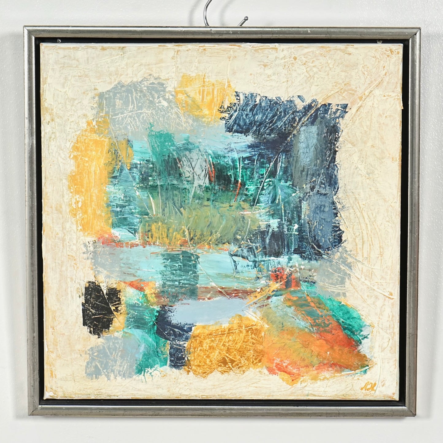 デンマークヴィンテージ 抽象画オイルペインティング 44cm×44cm