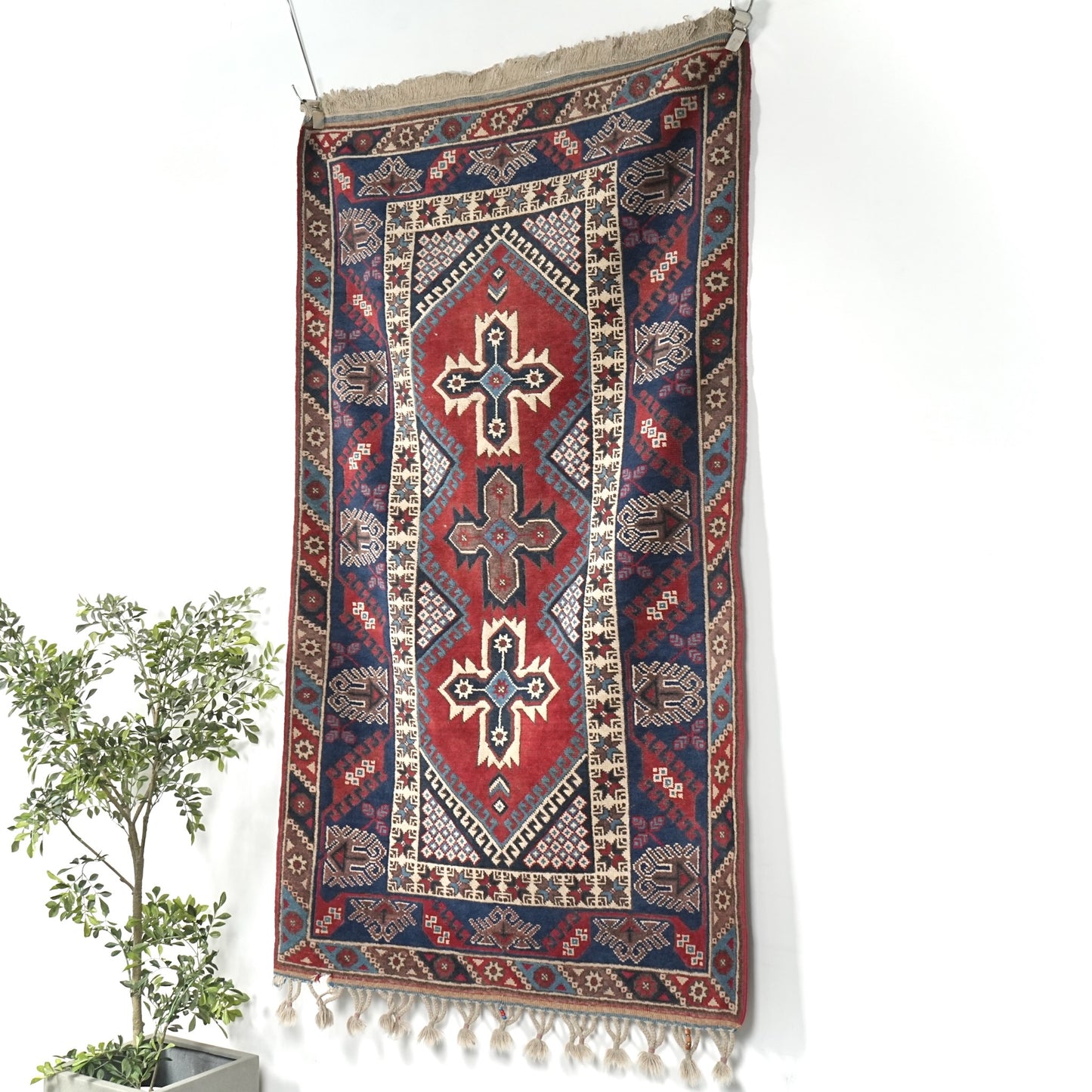 送料無料 ヴィンテージ ラグ(手織り/222cm×119.5cm)