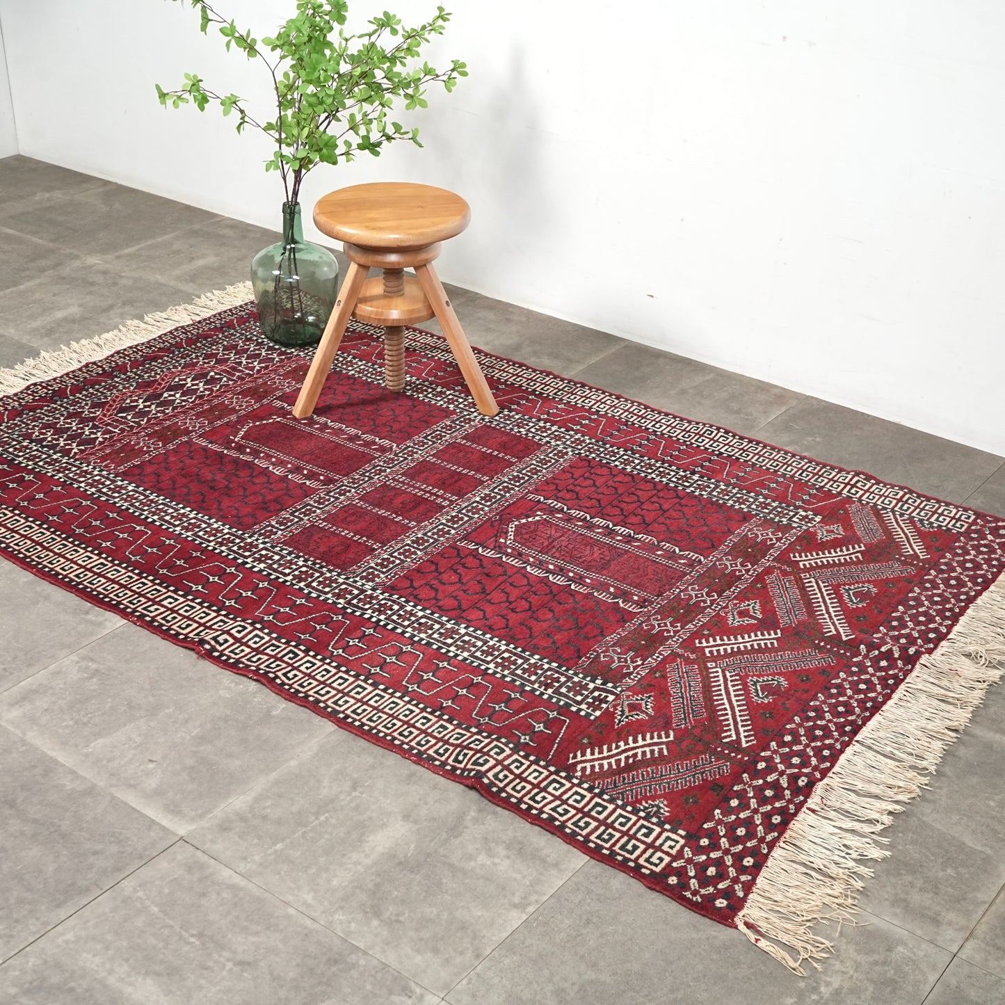 送料無料 ヴィンテージ ラグ(手織り/221cm×125cm)