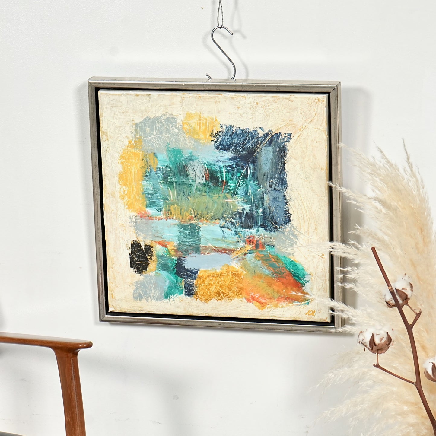 デンマークヴィンテージ 抽象画オイルペインティング 44cm×44cm