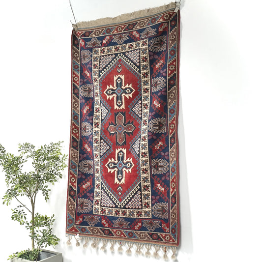 送料無料 ヴィンテージ ラグ(手織り/222cm×119.5cm)